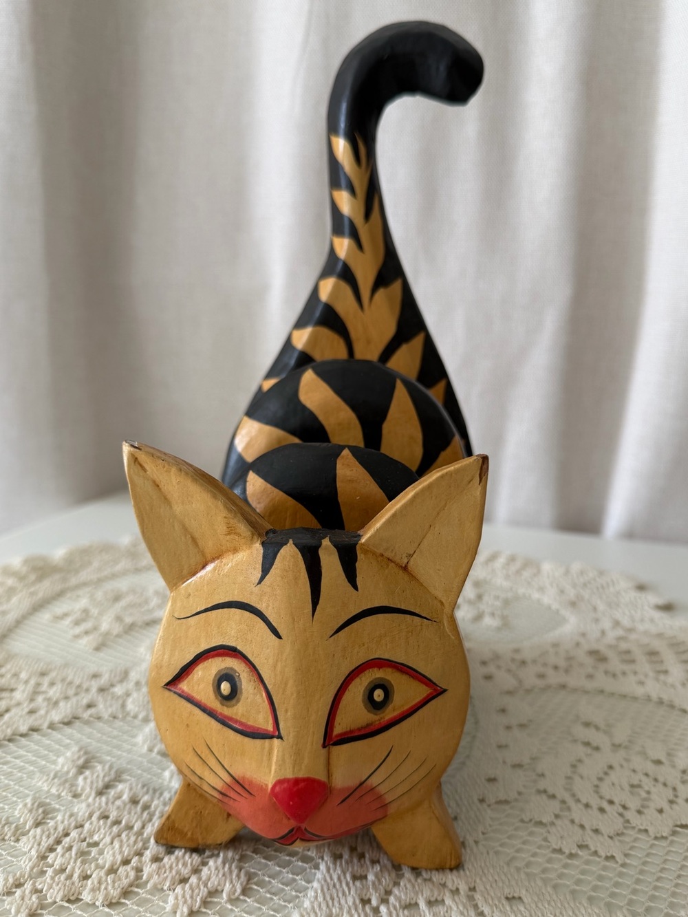 VTG Hand Carved Wooden Cat Toast Rack or Letter Holder